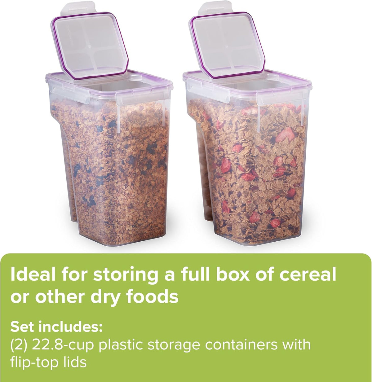 2-Pack (22.8 Cup) Cereal Dispenser Storage Containers with Flip-Top Lid, BPA Free Plastic T68624
