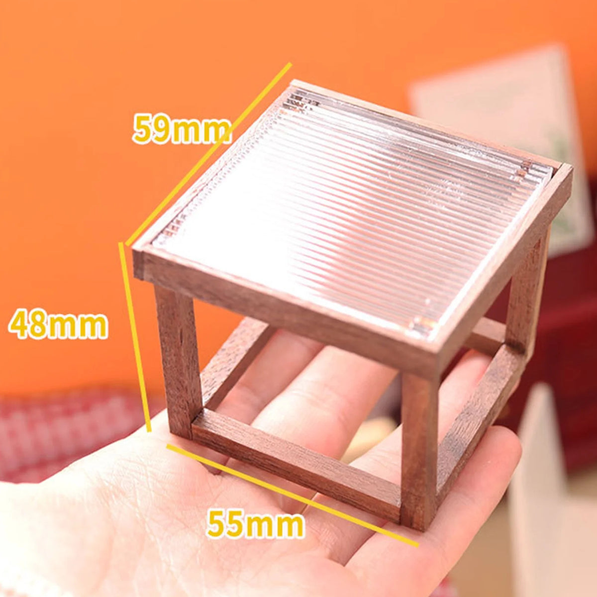 Mini Table Acrylic Black Walnut Wood for Doll House U173946