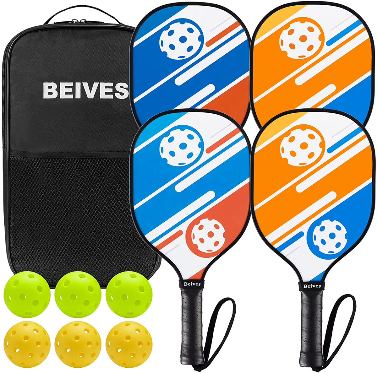 Multicolor Basswood Pickleball Paddles Set with Balls V753882