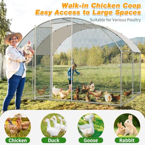 13×10FT Walk-in Galvanized Metal Chicken Coop with Waterproof Anti-UV Cover H358406