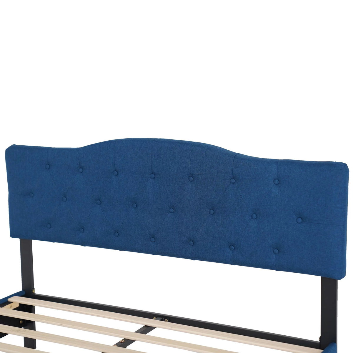 Queen Size Wood Bed Frame with Headboard Blue V773683