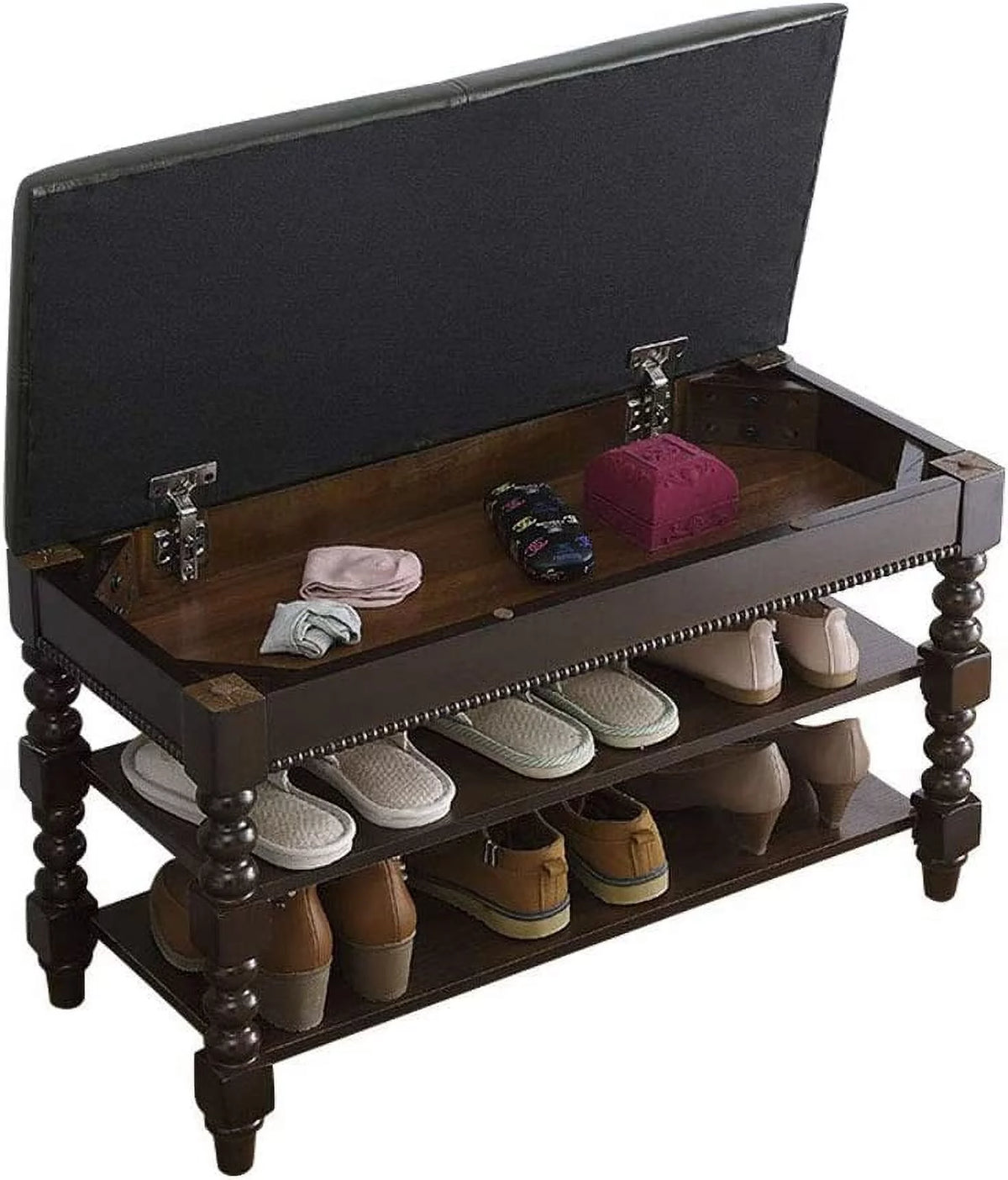 Solid Wood Shoe Storage Bench with Cushion U278863