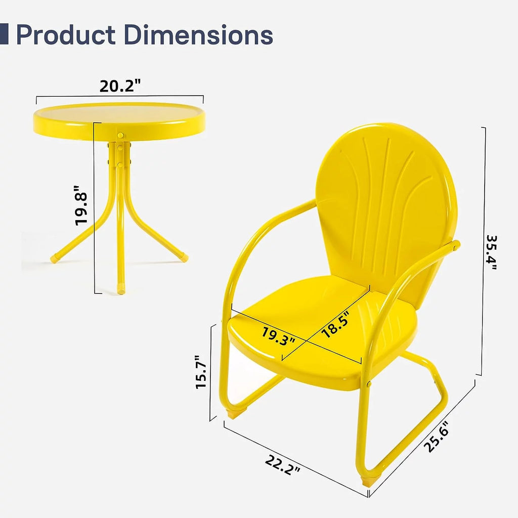 3 Piece Yellow Metal Patio Bistro Set X115