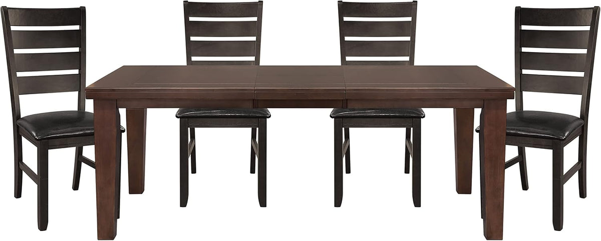 Dark Oak Finish Dining 5pc Set Table with Self-Storing Leaf and 4 Side Chairs G20137