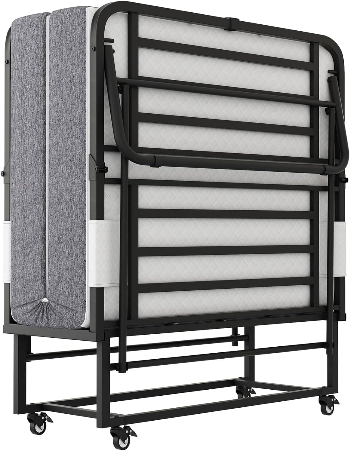 Folding Bed with Memory Foam Mattress on Wheels O1415