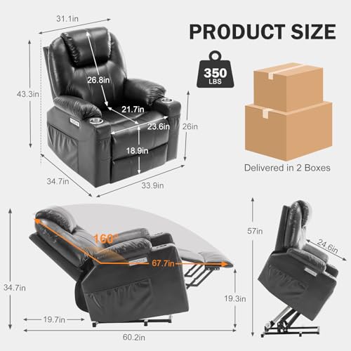 Grey PU Leather Power Lift Recliner Chair with Heat & Massage X1774
