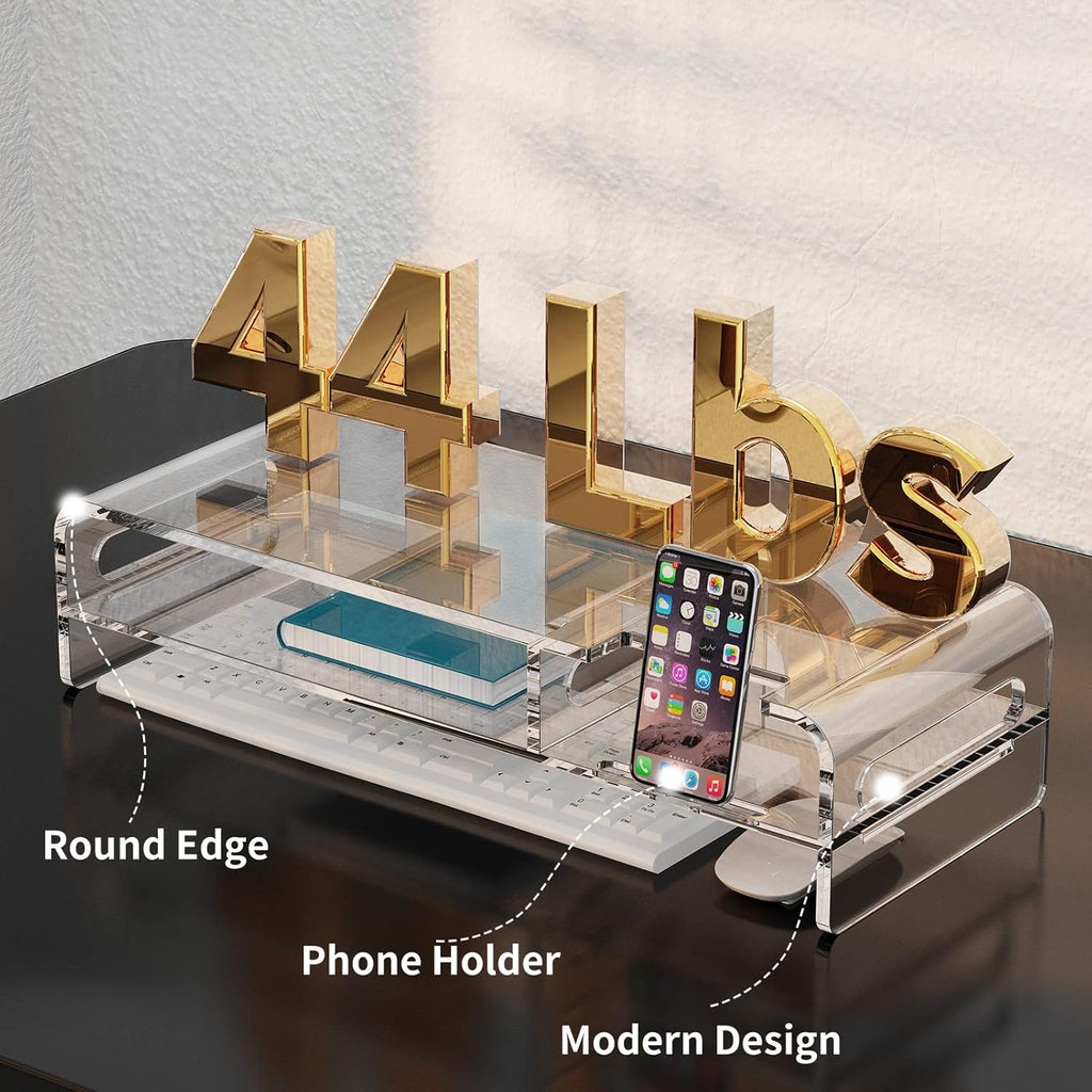 20-inch Clear Acrylic Monitor Stand Riser with Keyboard Storage and Phone Holder Q442802