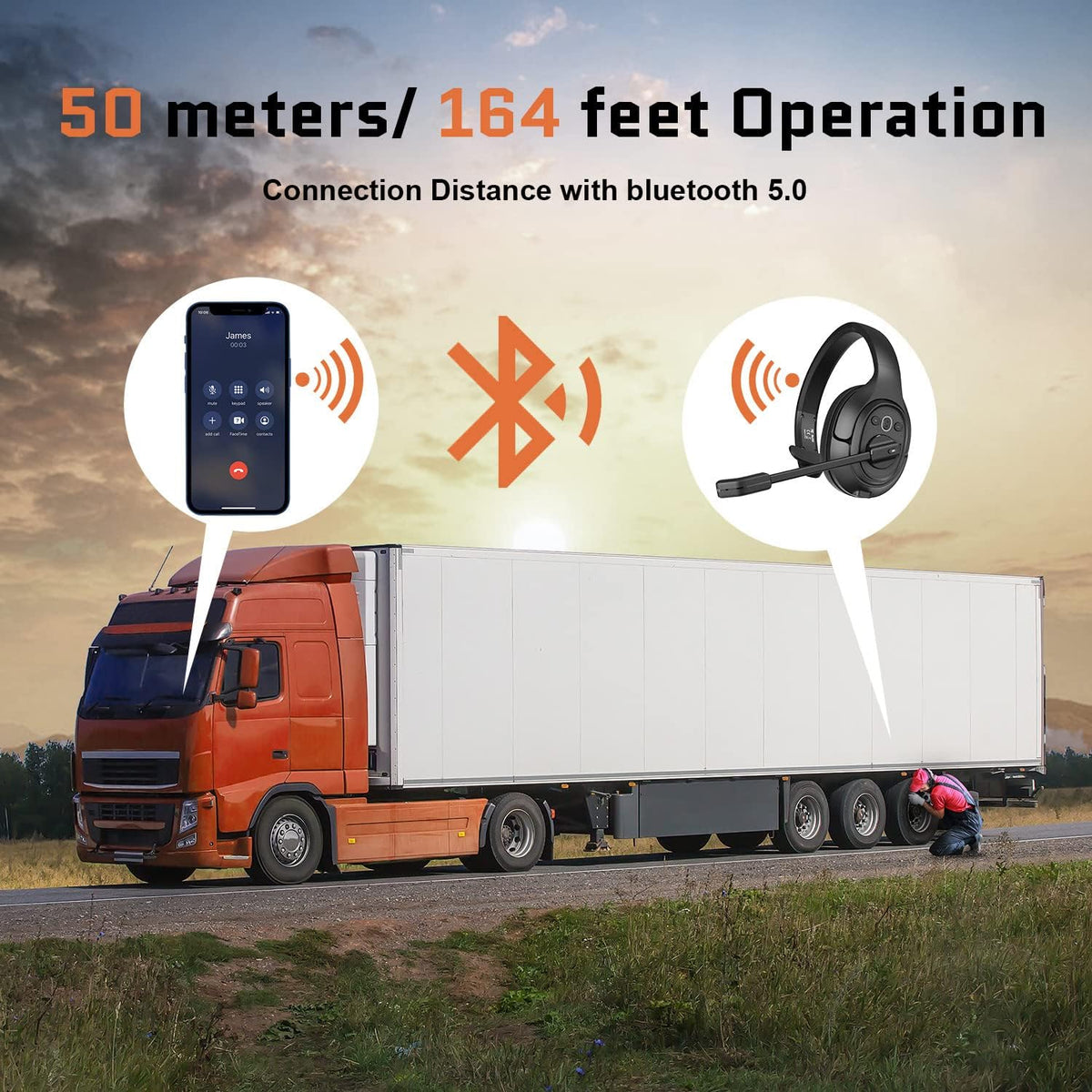 Noise Canceling Trucker Bluetooth Headset with Microphone O147