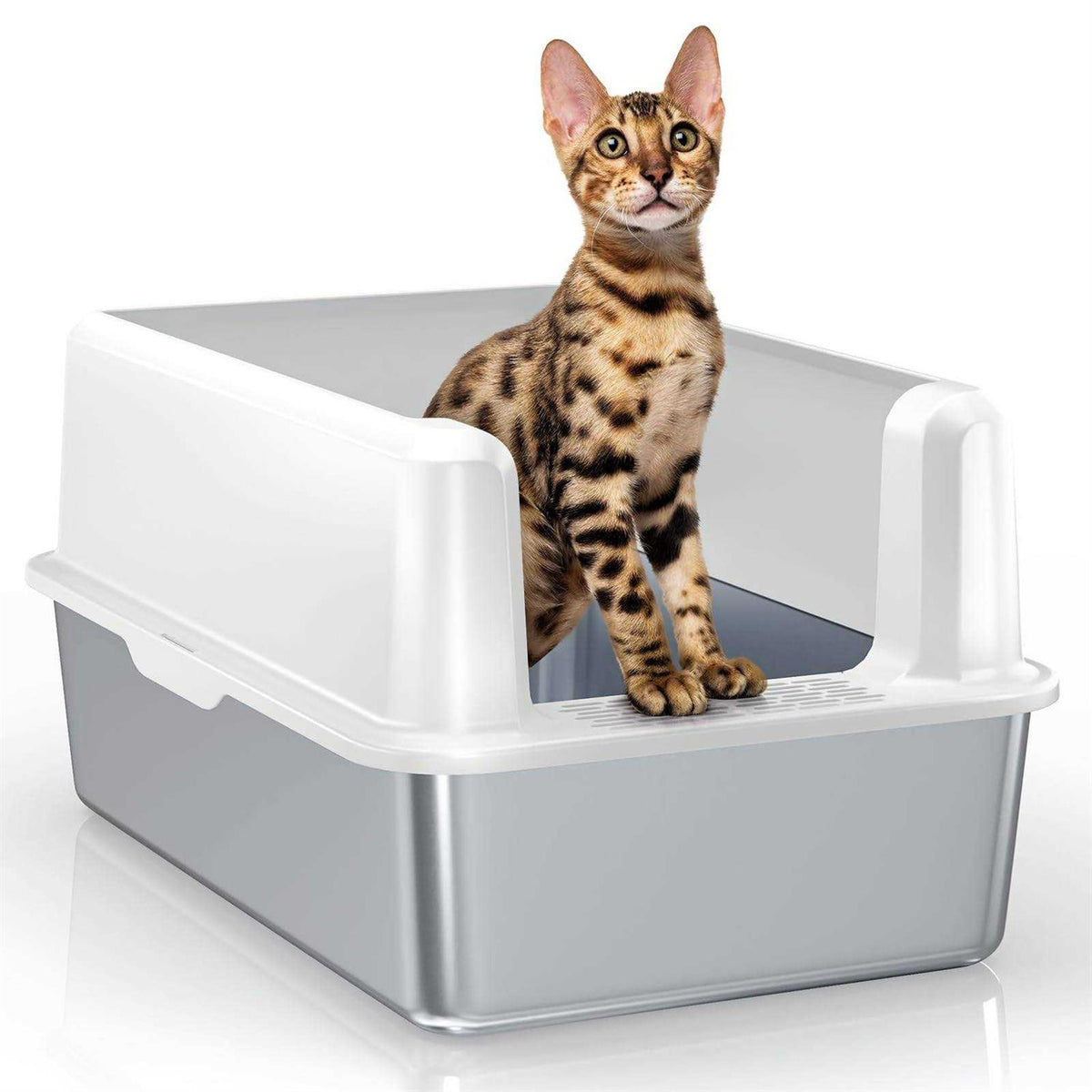 Stainless Steel Cat Litter Box with Lid XL E395954