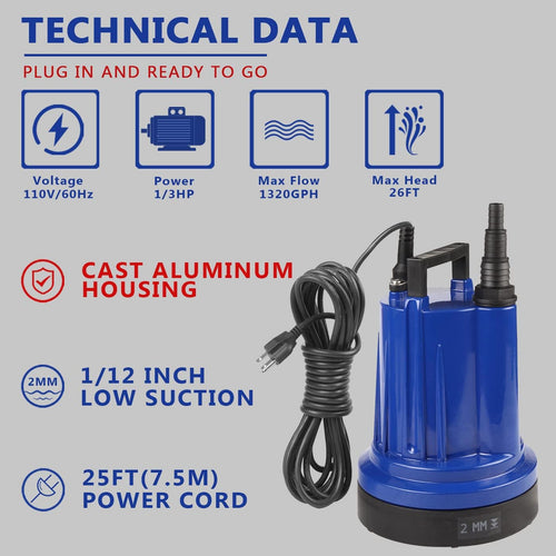1320GPH 1/3HP Submersible Utility Pump S28674