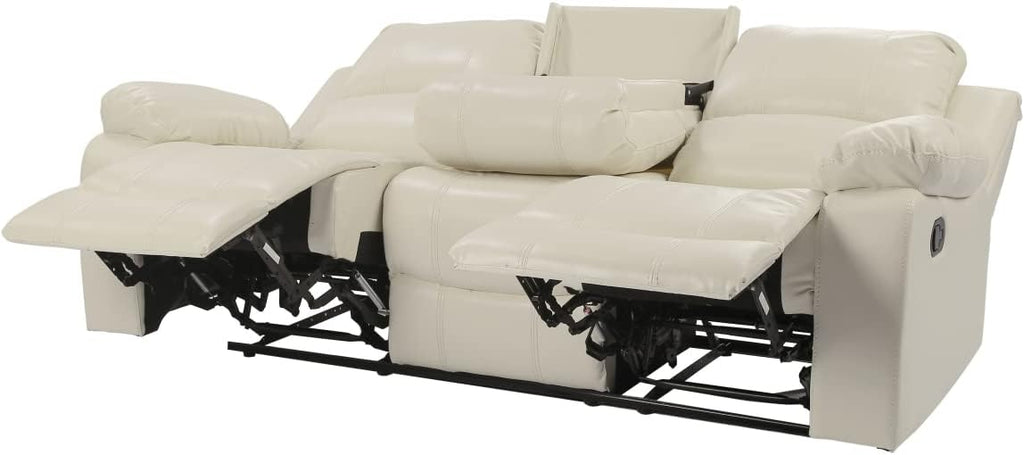 Beige Air Leather Double Recliner Loveseat with Console L31141