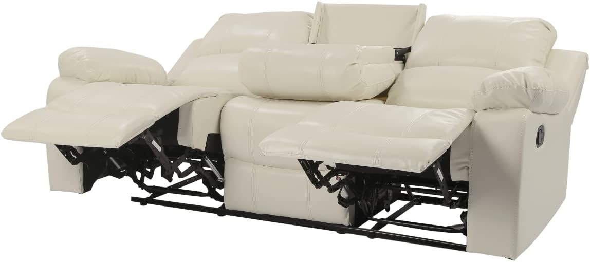 Beige Air Leather Double Recliner Loveseat with Console L31141