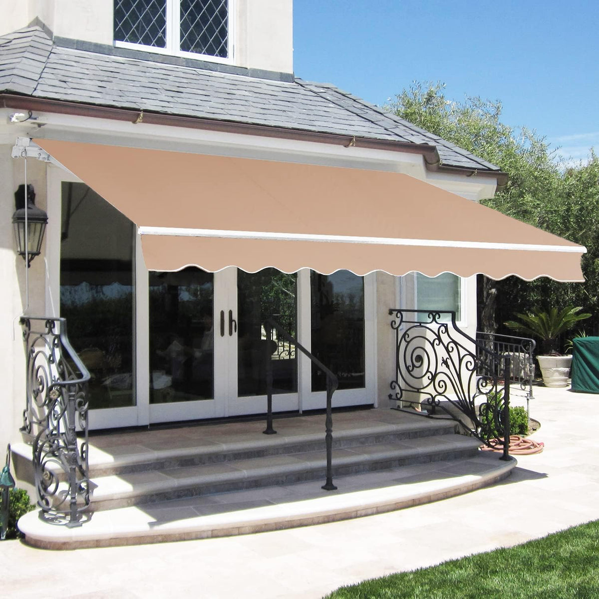 Retractable Patio Awning with Crank Handle UV Water-Resistant Fabric Tan 6.5’x8.2’ R7828