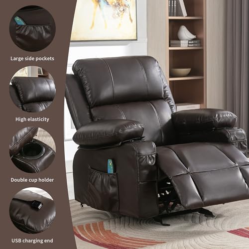 Brown Heated Massage Rocker Recliner Chair with Footrest Z8255
