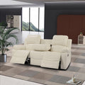 Beige Air Leather Double Recliner Loveseat with Console L31141
