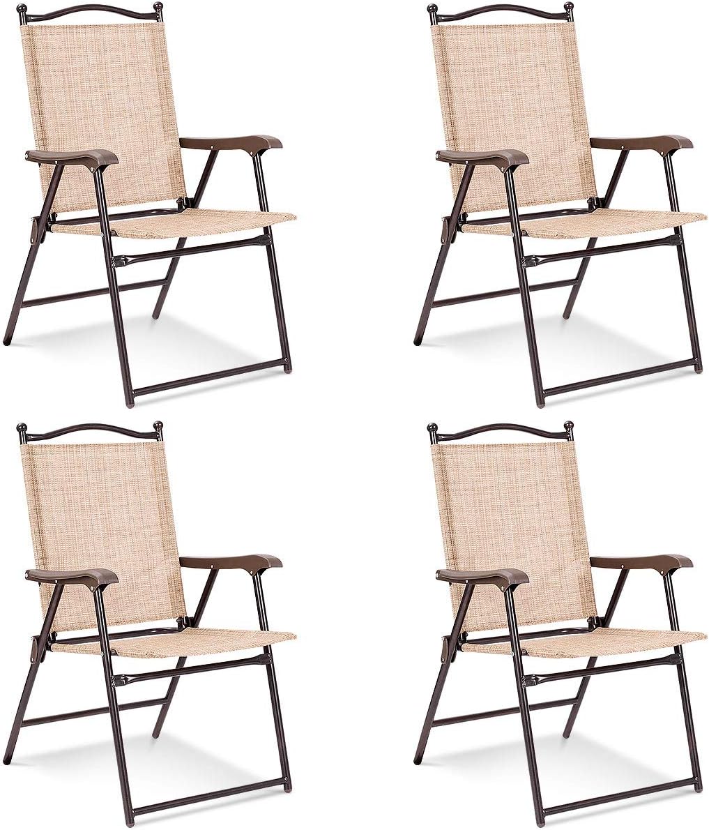 Set of 4 Yellow Folding Sling Chairs with Armrest D2453