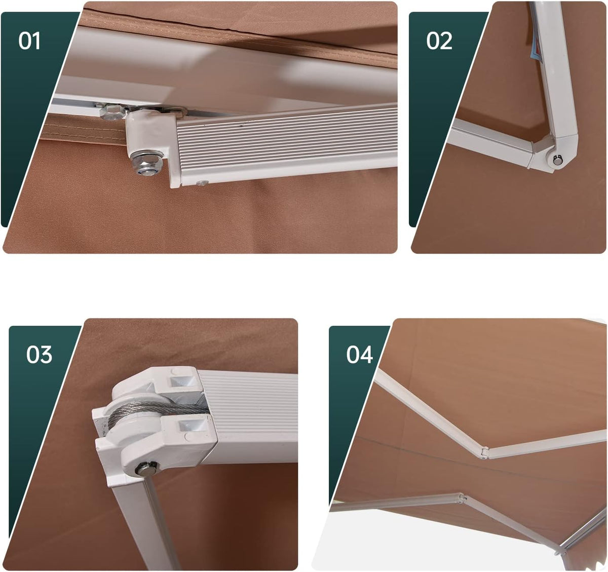 Retractable Patio Awning with Crank Handle UV Water-Resistant Fabric Tan 6.5’x8.2’ R7828