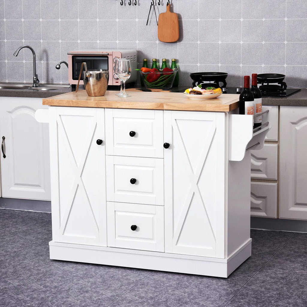 Portable Wooden Kitchen Island Cart with Drawers and Wheels White C143859