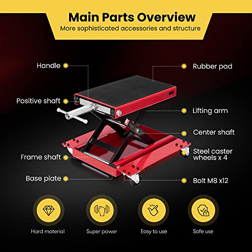 1100 Lbs Steel Wide Deck Motorcycle Lift Scissor Jack with Dolly and Hand Crank Black L43969