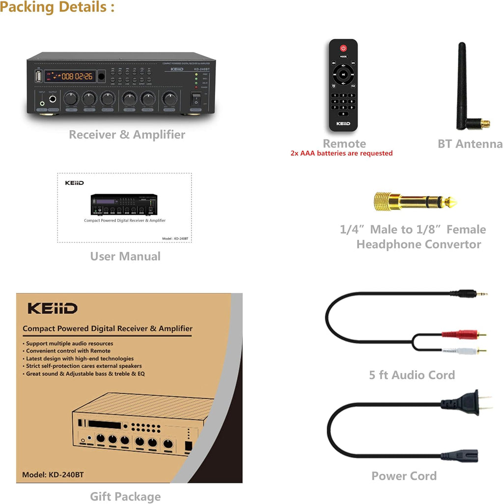 Bluetooth Stereo Digital Amplifier Receiver 2X 40W with Remote Control S861886