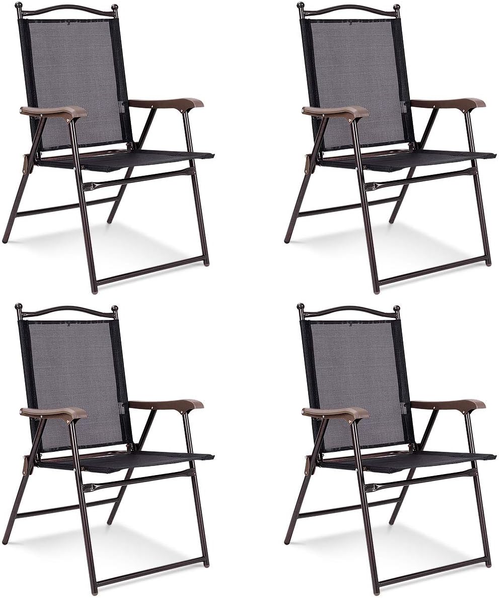 Set of 4 Yellow Folding Sling Chairs with Armrest D2453