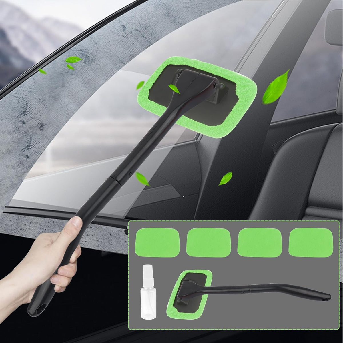 Microfiber Car Window Cleaner Tool Kit with 4PCS Reusable Cloth Cover Y7559