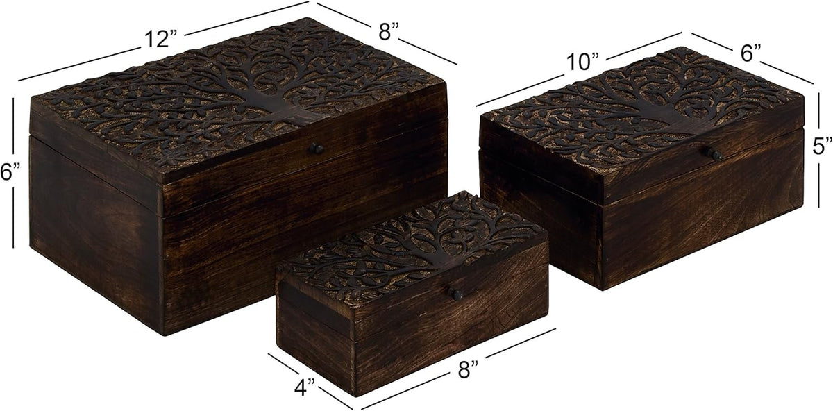 Wood Carved Box Set of 3 Z350