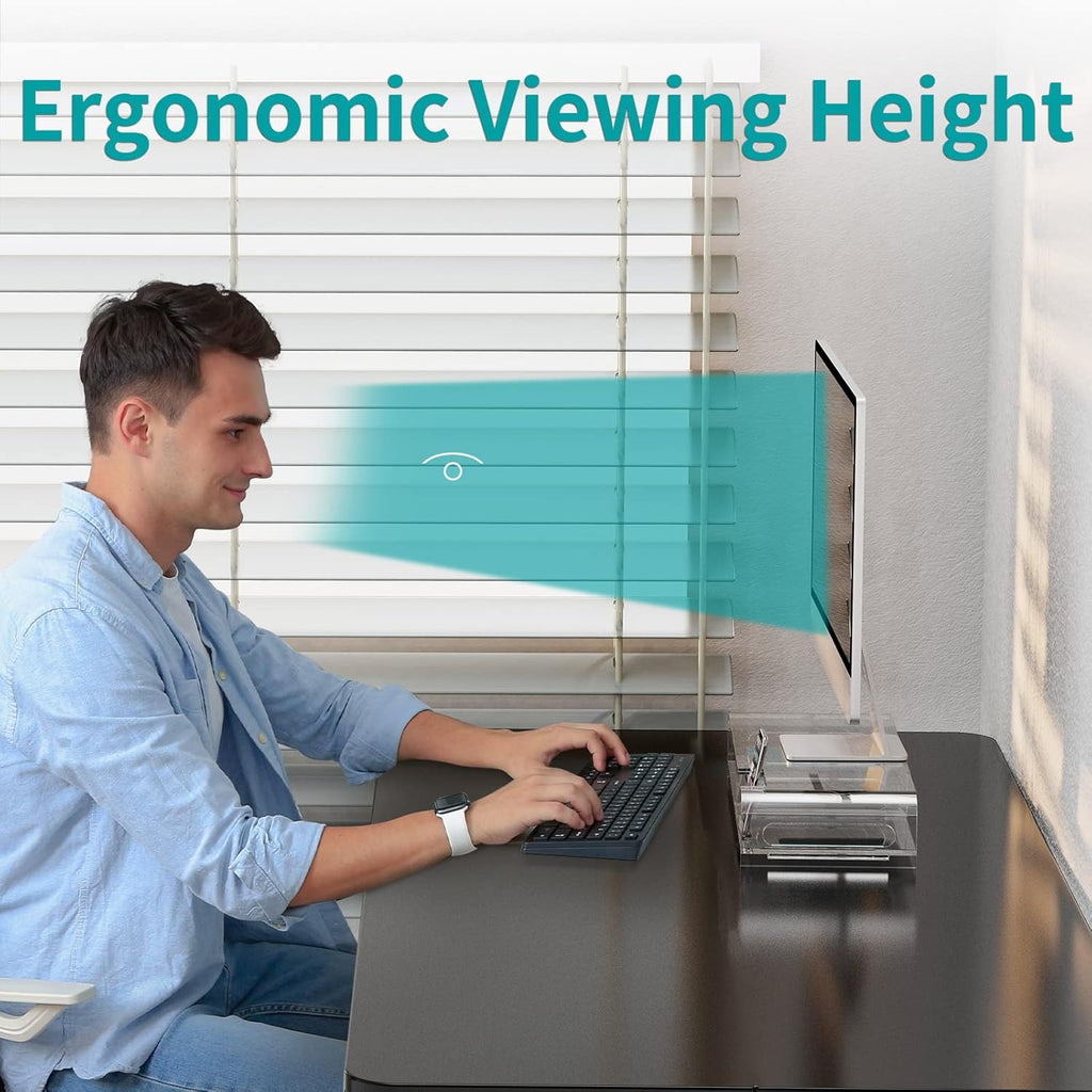 20-inch Clear Acrylic Monitor Stand Riser with Keyboard Storage and Phone Holder Q442802
