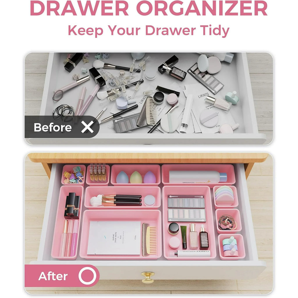 25 PCS Plastic Drawer Organizers Set, 4-Sizes (Pink) O70032