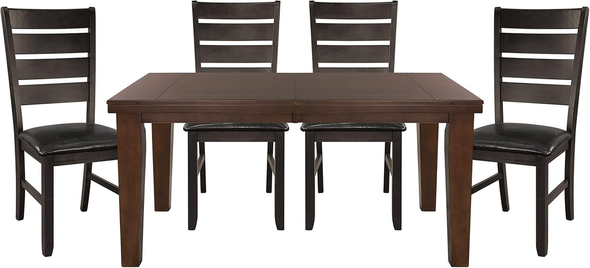 Dark Oak Finish Dining 5pc Set Table with Self-Storing Leaf and 4 Side Chairs G20137