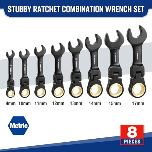 8 Piece Metric 9-17 mm Stubby Ratcheting Combination Wrench Set U5942