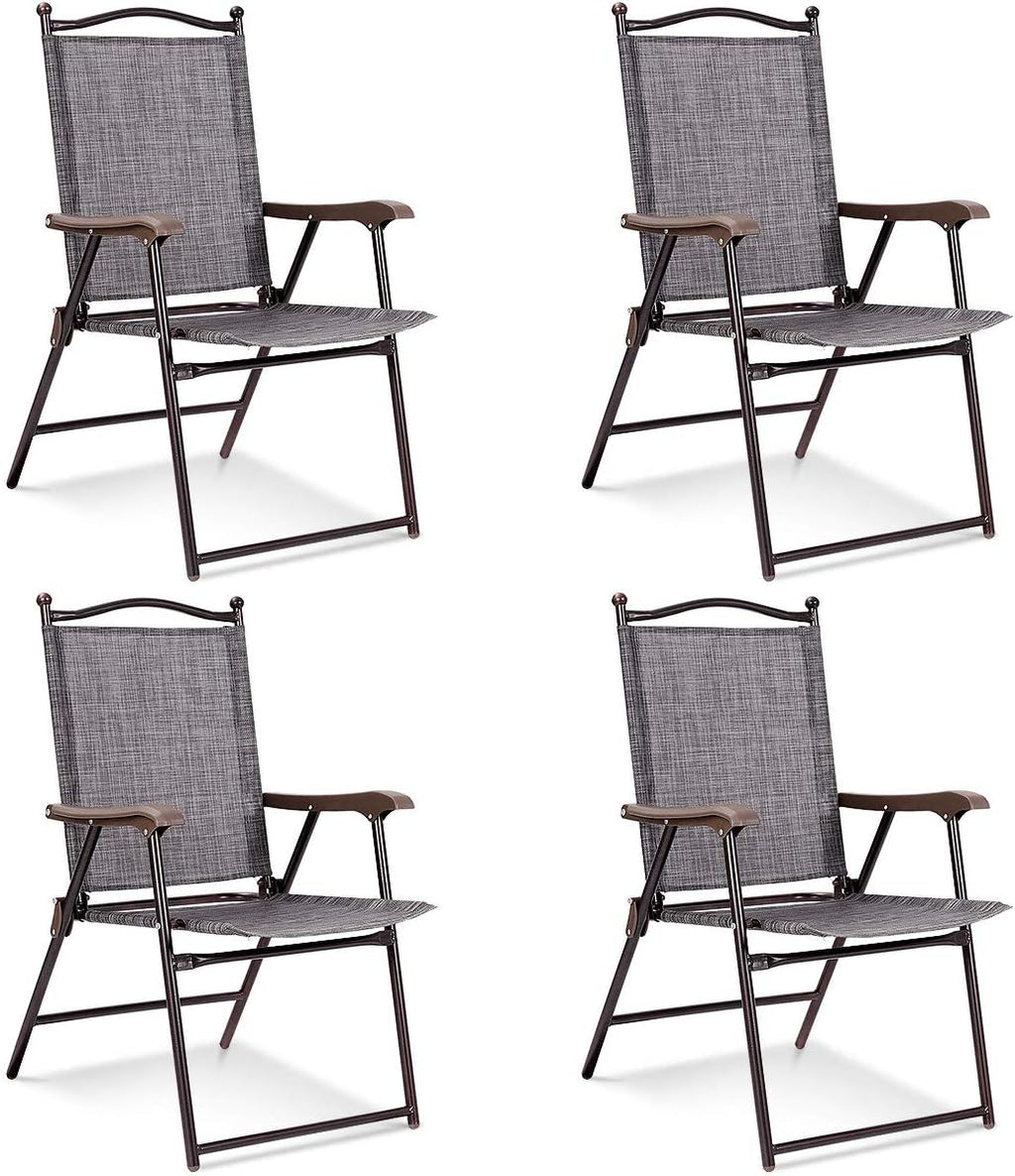 Set of 4 Yellow Folding Sling Chairs with Armrest D2453