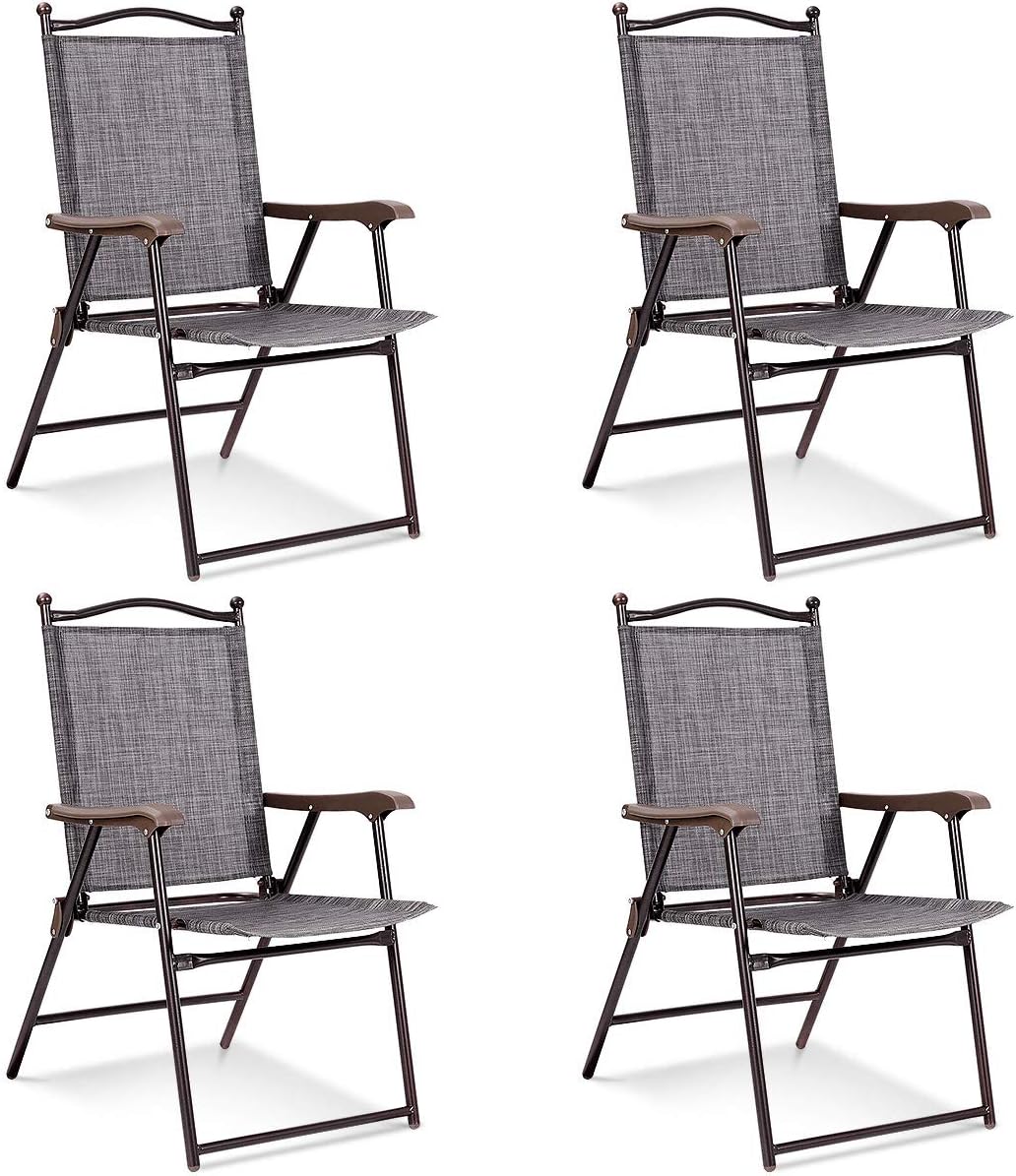 Set of 4 Yellow Folding Sling Chairs with Armrest D2453
