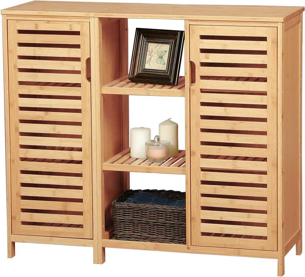 Brown Wood Bathroom Storage Cabinet with 2 Doors and 3 Shelves M874806