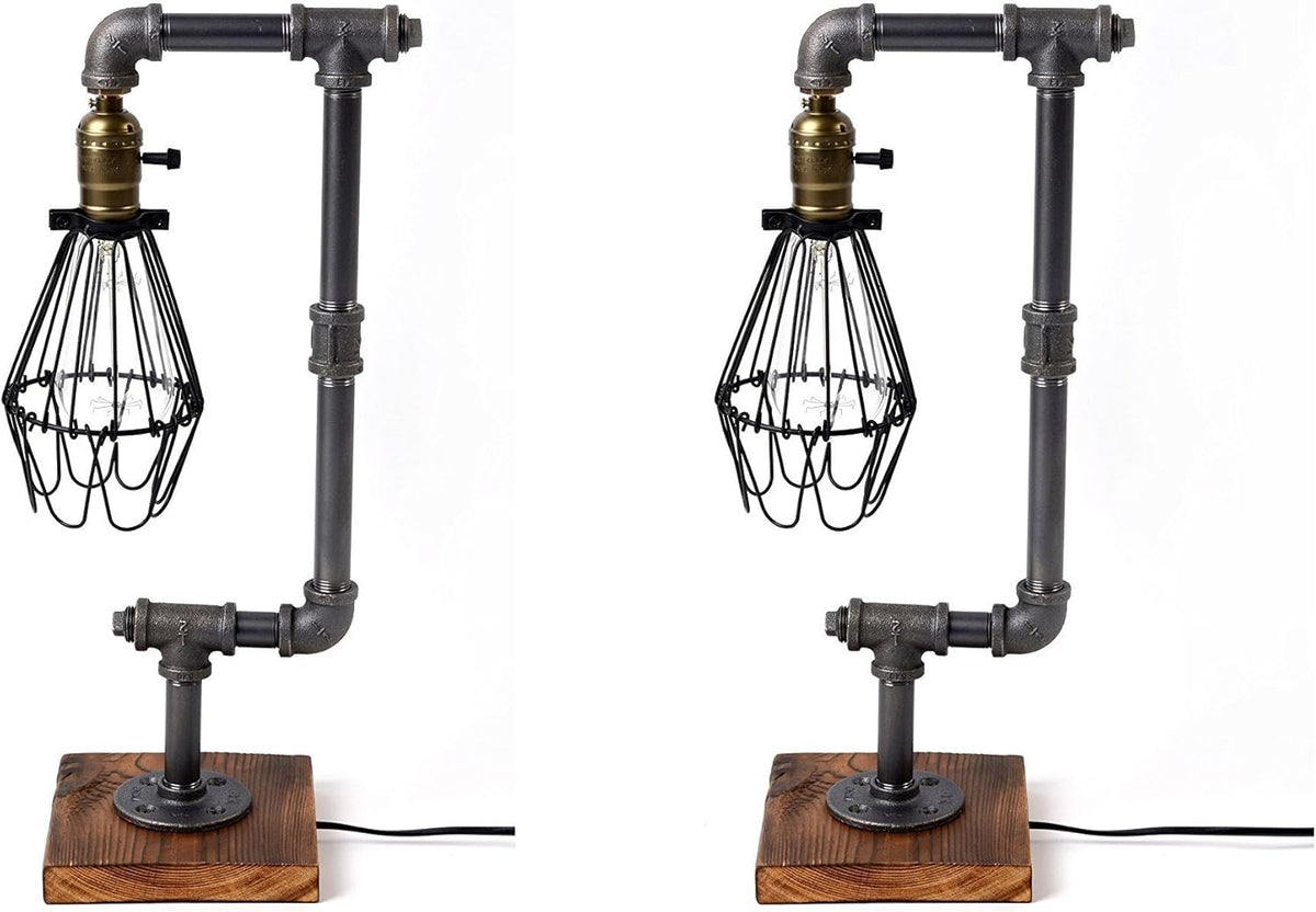 Steampunk Water Piping Desk Top Table Lamp Real Wood Base Edison Iron Retro Lamp E238