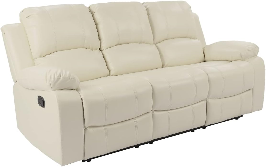 Beige Air Leather Double Recliner Loveseat with Console L31141