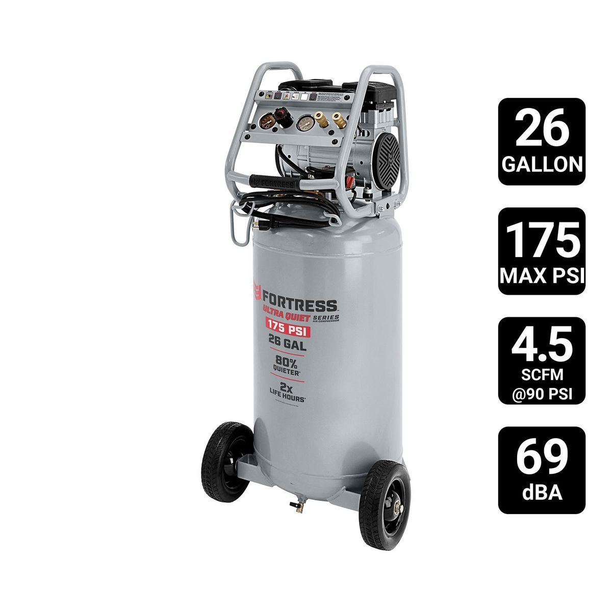 26 Gallon 175 PSI Oil-Free Vertical Air Compressor P9696