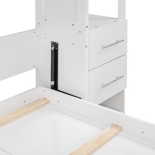 Queen Size Solid Wood Murphy Bed with Shelves and LED Lights U9459