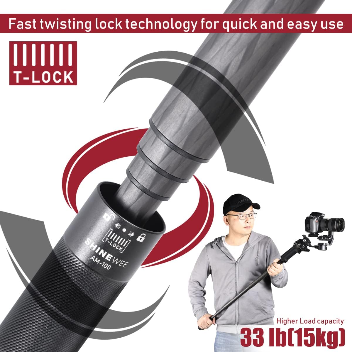 4 Section Carbon Fiber Extension Pole with 1/4 Screw Mount R71711