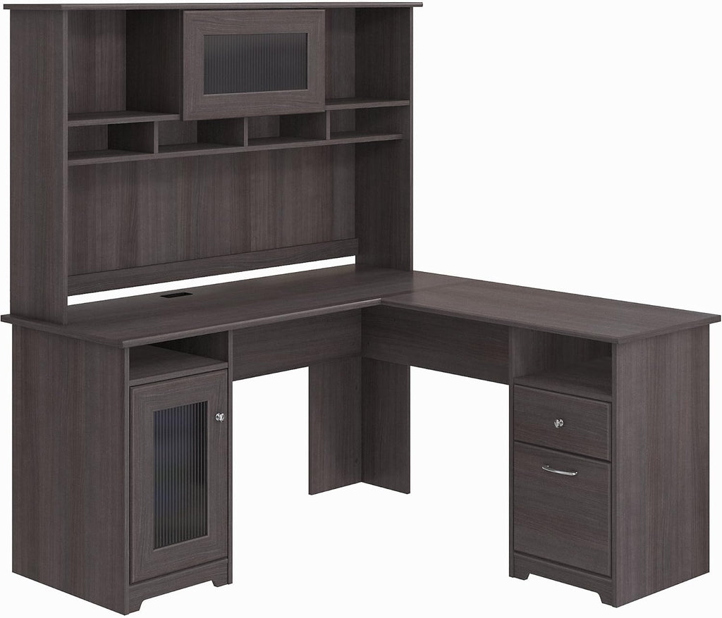 White L Shaped Computer Desk with Hutch P11122