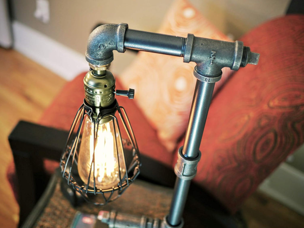 Steampunk Water Piping Desk Top Table Lamp Real Wood Base Edison Iron Retro Lamp E238