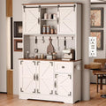 White Kitchen Pantry Cabinet with Charging Station and Microwave Stand C589164
