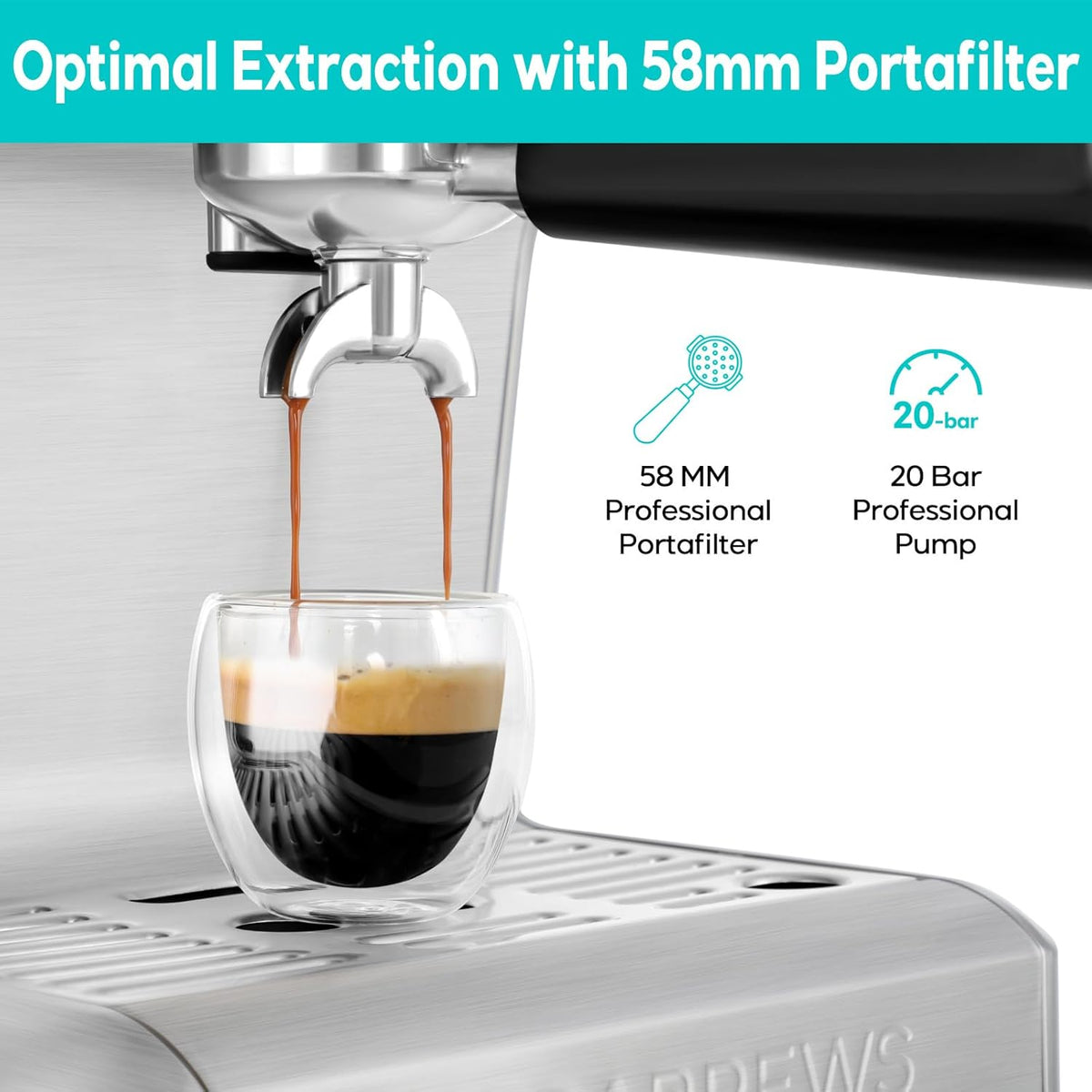 Espresso Machine with LCD Display and Milk Frother Steam Wand L8645