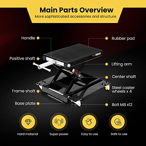 1100 Lbs Steel Wide Deck Motorcycle Lift Scissor Jack with Dolly and Hand Crank Black L43969
