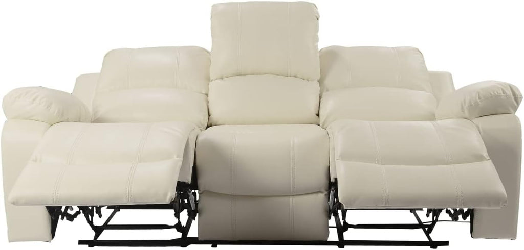 Beige Air Leather Double Recliner Loveseat with Console L31141