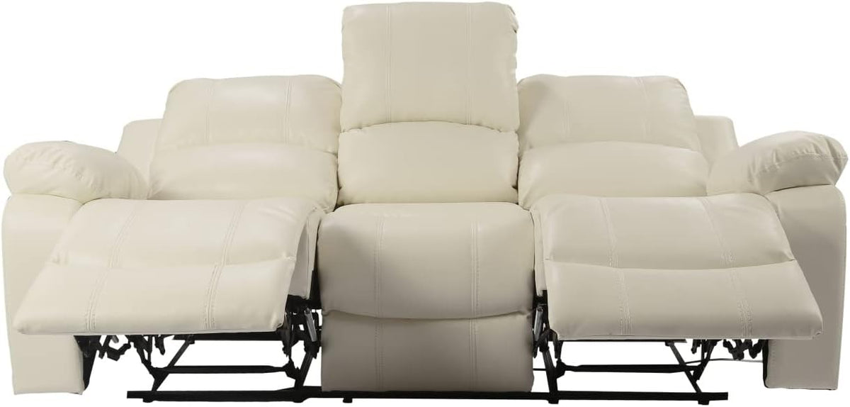Beige Air Leather Double Recliner Loveseat with Console L31141
