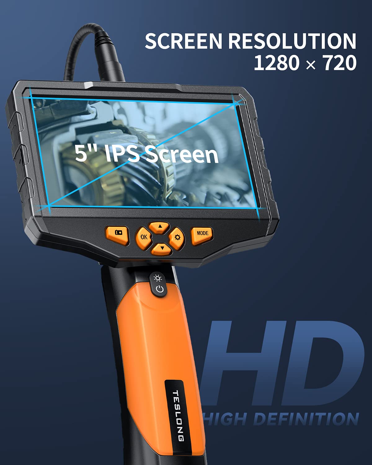 Triple-Lens Borescope Inspection Camera with Light, 16.4ft Waterproof Flexible Cable S5867