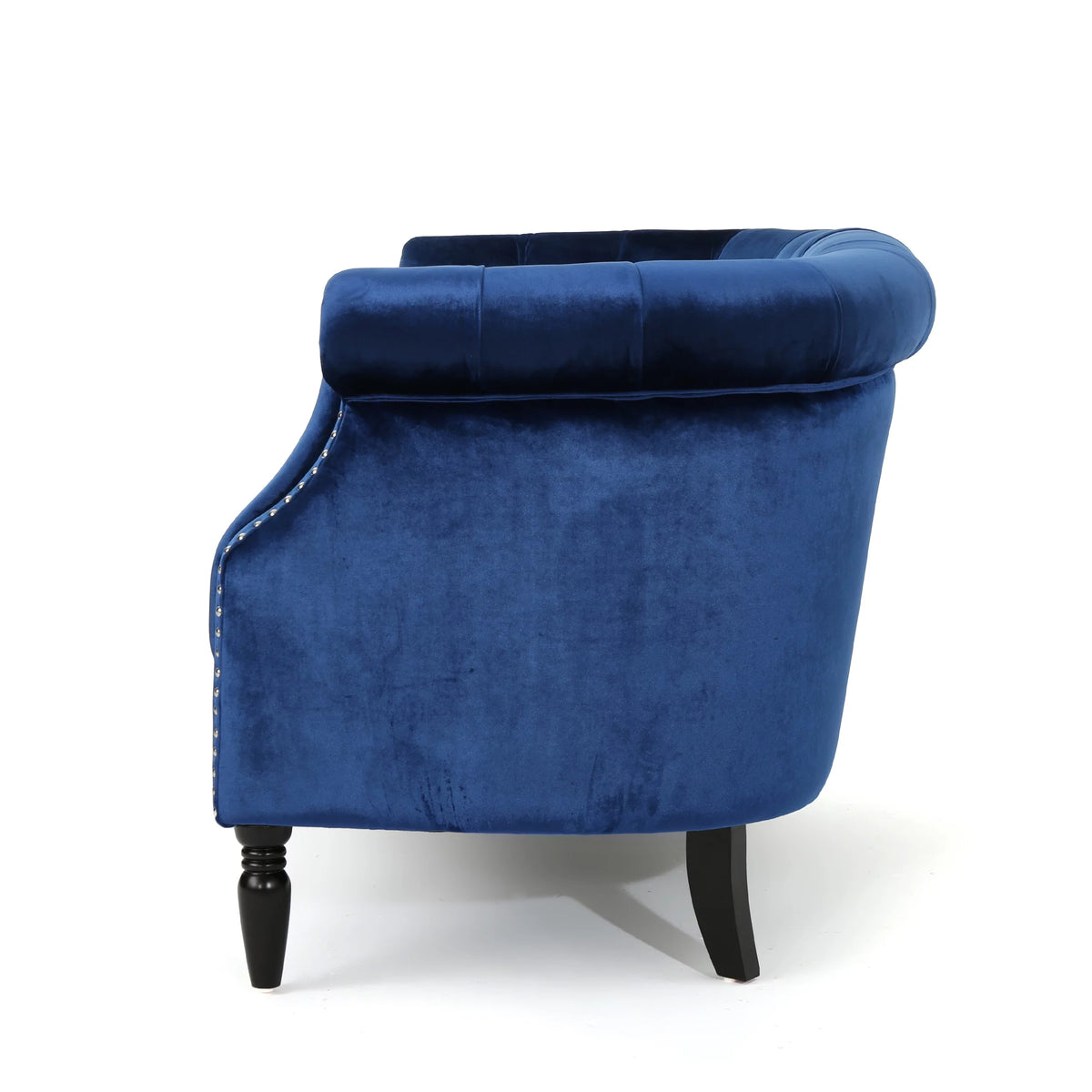 Navy Blue and Dark Brown Velvet Loveseat F371246