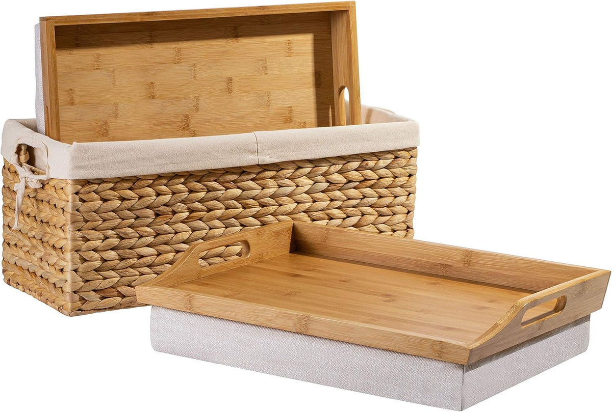 Wood Lap Trays with Basket Set C323815