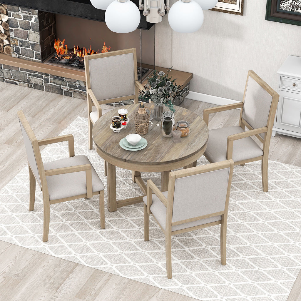 5-Piece Extendable Wood Dining Table Set with 4 Upholstered Chairs T318090
